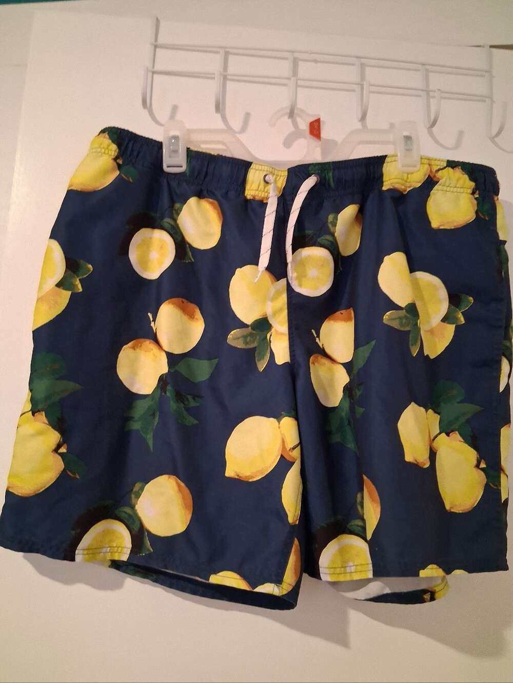 City Streets Men's Navy Lemon Print Swim Trunks